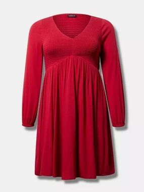 torrid Red V‑Neck Long‑Sleeve Empire Waist Dress